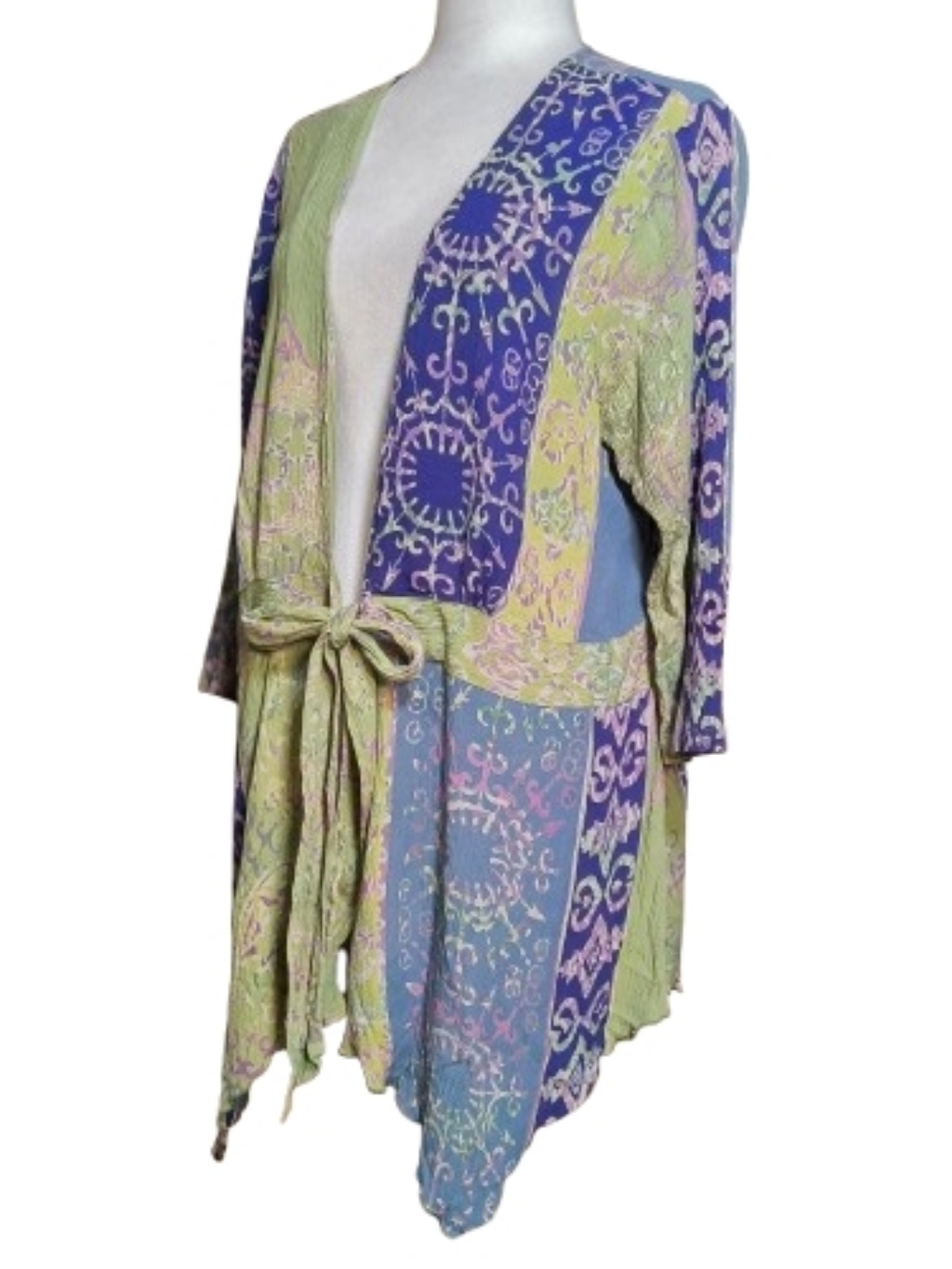 Soft Surroundings Floral Scarfed Kimono in Lime, Purple & Pink - Picture 9 of 11